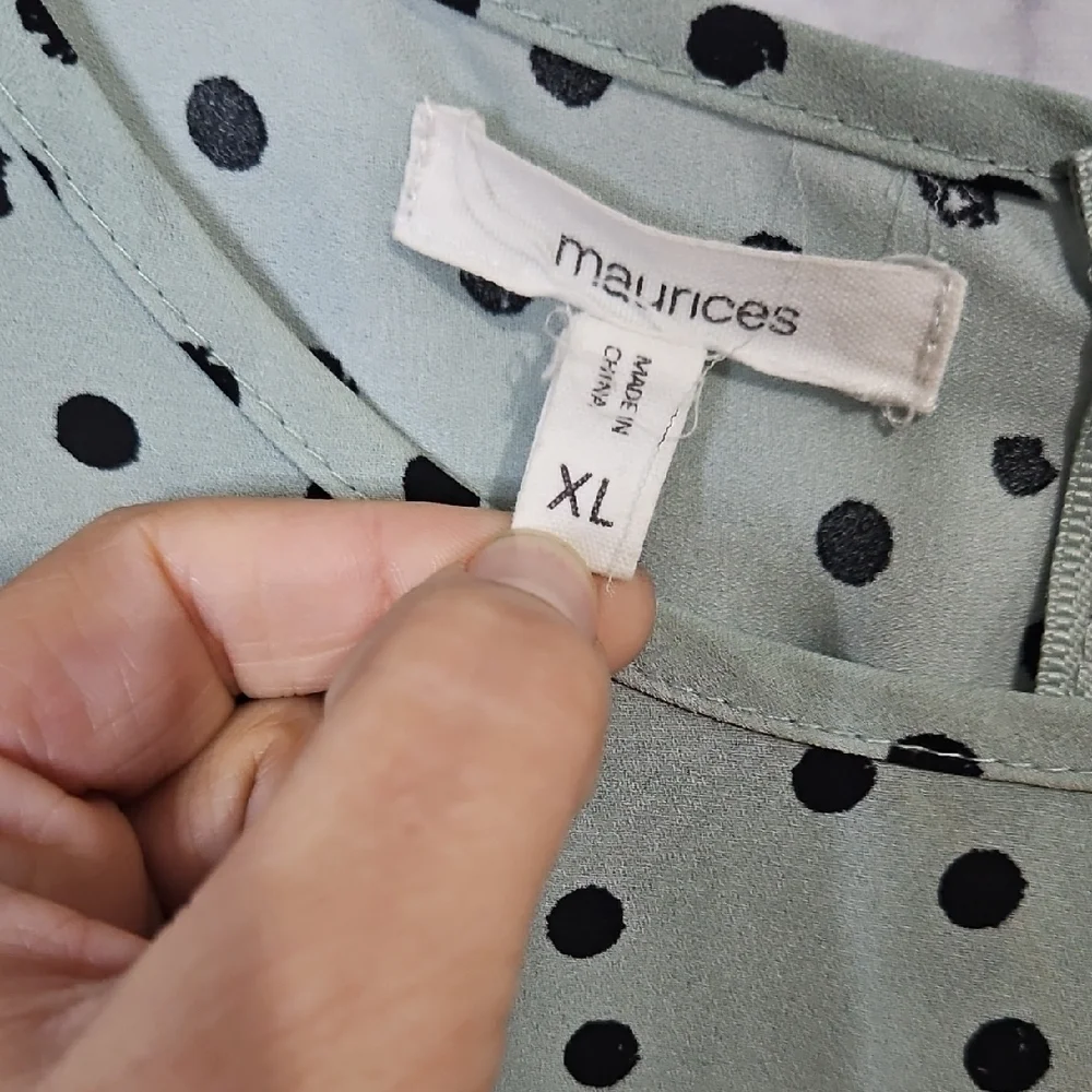 Maurices Light Green Blouse with Black Dots - Picture 2 of 5